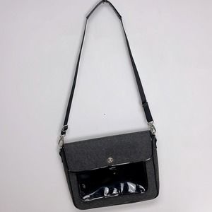 Gemline's attractive clean gray fabric woman's crossbody bag with many pockets